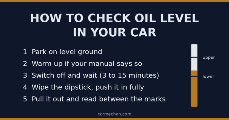 Five steps to check engine oil level with a dipstick