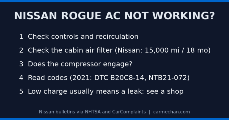 Nissan Rogue AC not working: causes and checks